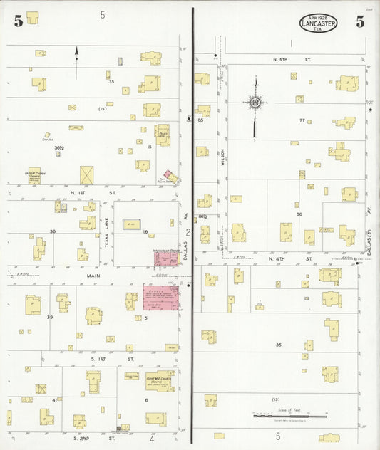 Sanborn Fire Insurance Map from Lancaster, Dallas County, Texas (1928), Sheet #0005 - Historic Sanborn Fire Insurance Map Print, vintage old map wall art, antique decor, genealogy gift, Texas Texas map