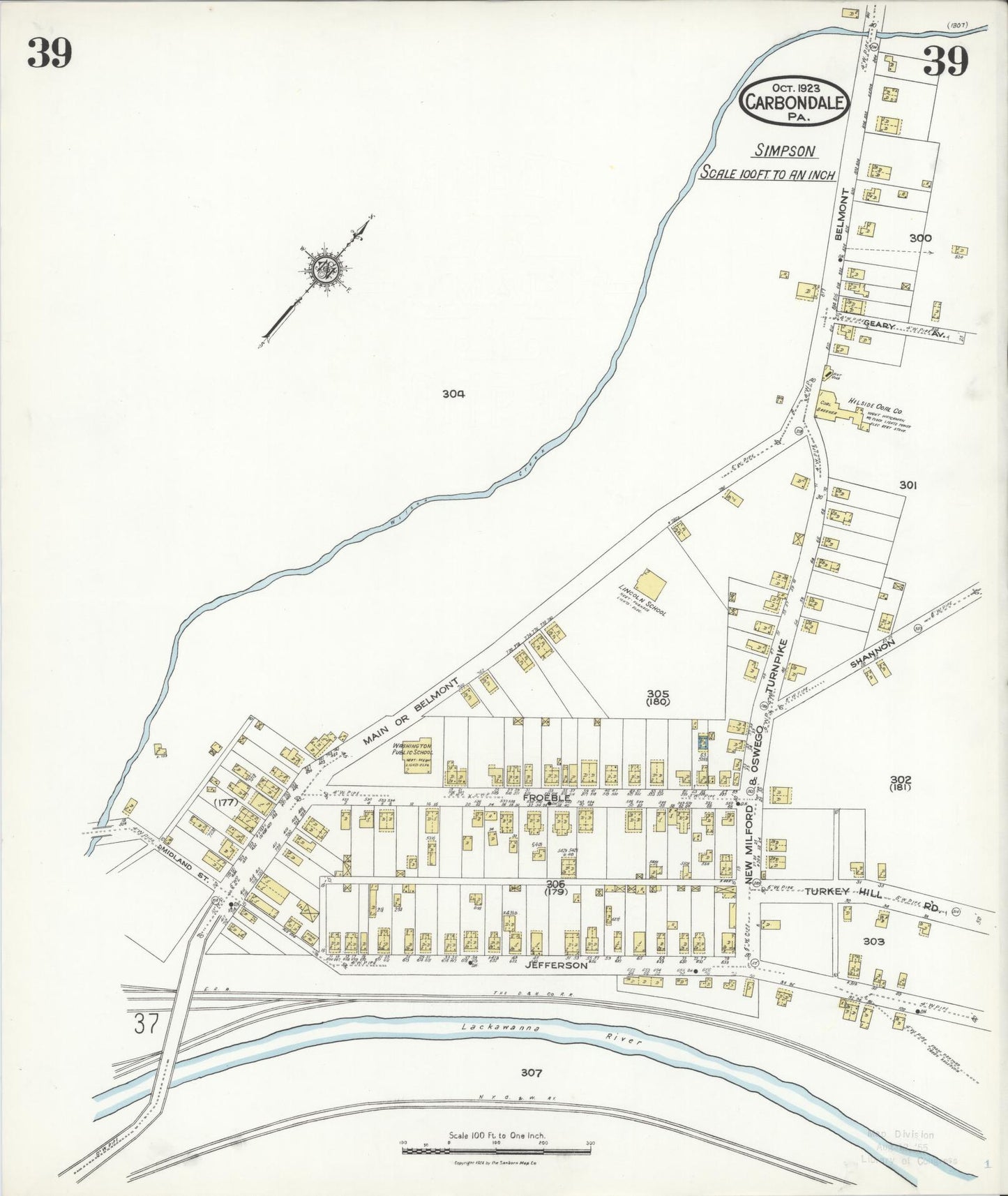 Sanborn Fire Insurance Map from Carbondale, Lackawanna County, Pennsylvania (1923), Sheet #0039 - Historic Sanborn Fire Insurance Map Print, vintage old map wall art, antique decor, genealogy gift, Pennsylvania Pennsylvania map