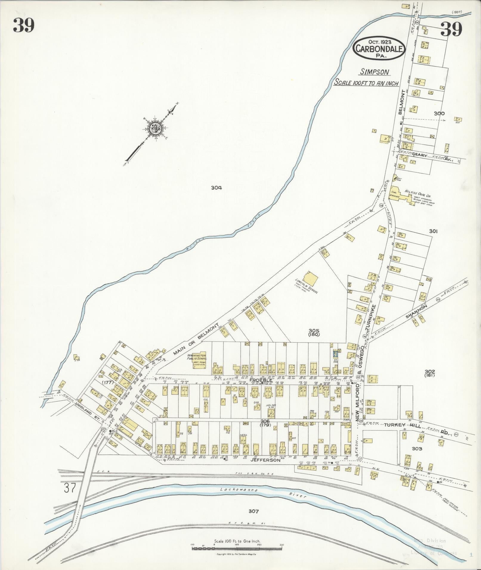 Sanborn Fire Insurance Map from Carbondale, Lackawanna County, Pennsylvania (1923), Sheet #0039 - Historic Sanborn Fire Insurance Map Print, vintage old map wall art, antique decor, genealogy gift, Pennsylvania Pennsylvania map