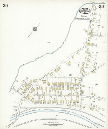 Sanborn Fire Insurance Map from Carbondale, Lackawanna County, Pennsylvania (1923), Sheet #0039 - Historic Sanborn Fire Insurance Map Print, vintage old map wall art, antique decor, genealogy gift, Pennsylvania Pennsylvania map