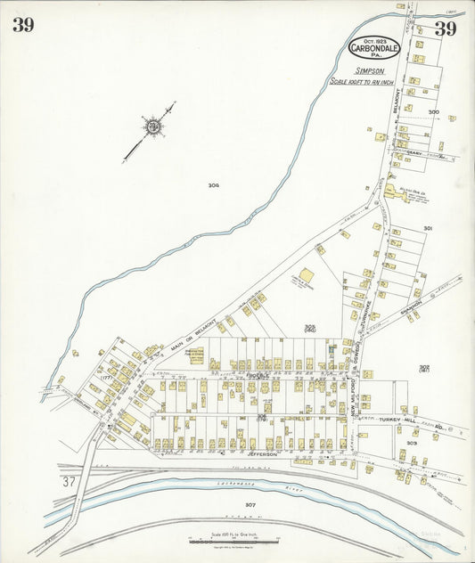 Sanborn Fire Insurance Map from Carbondale, Lackawanna County, Pennsylvania (1923), Sheet #0039 - Historic Sanborn Fire Insurance Map Print, vintage old map wall art, antique decor, genealogy gift, Pennsylvania Pennsylvania map
