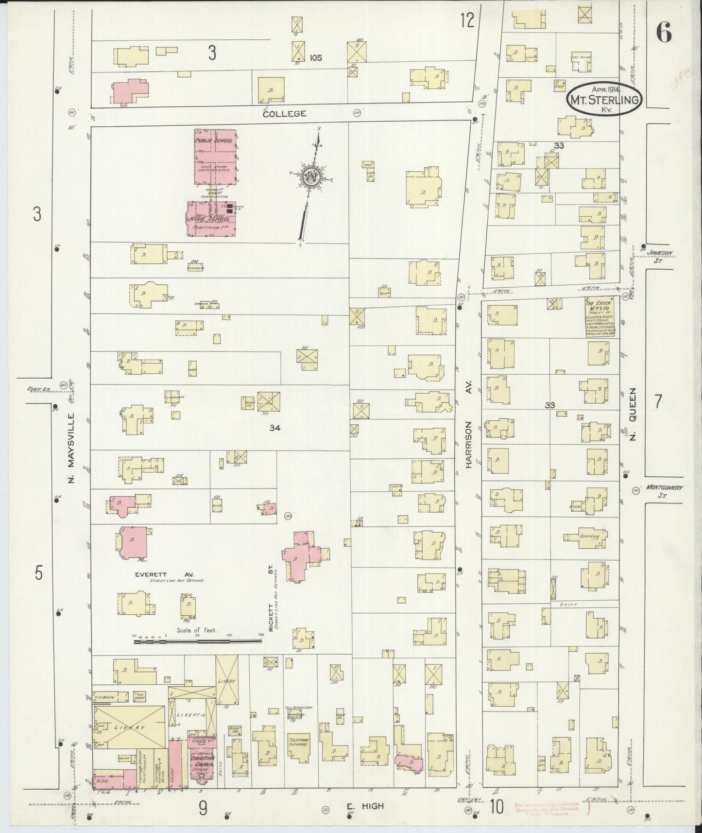 Sanborn Fire Insurance Map from Mount Sterling, Montgomery County, Kentucky (1914), Sheet #0006 - Complete Map Set gallery image, historic Sanborn map, vintage wall art, Kentucky Kentucky