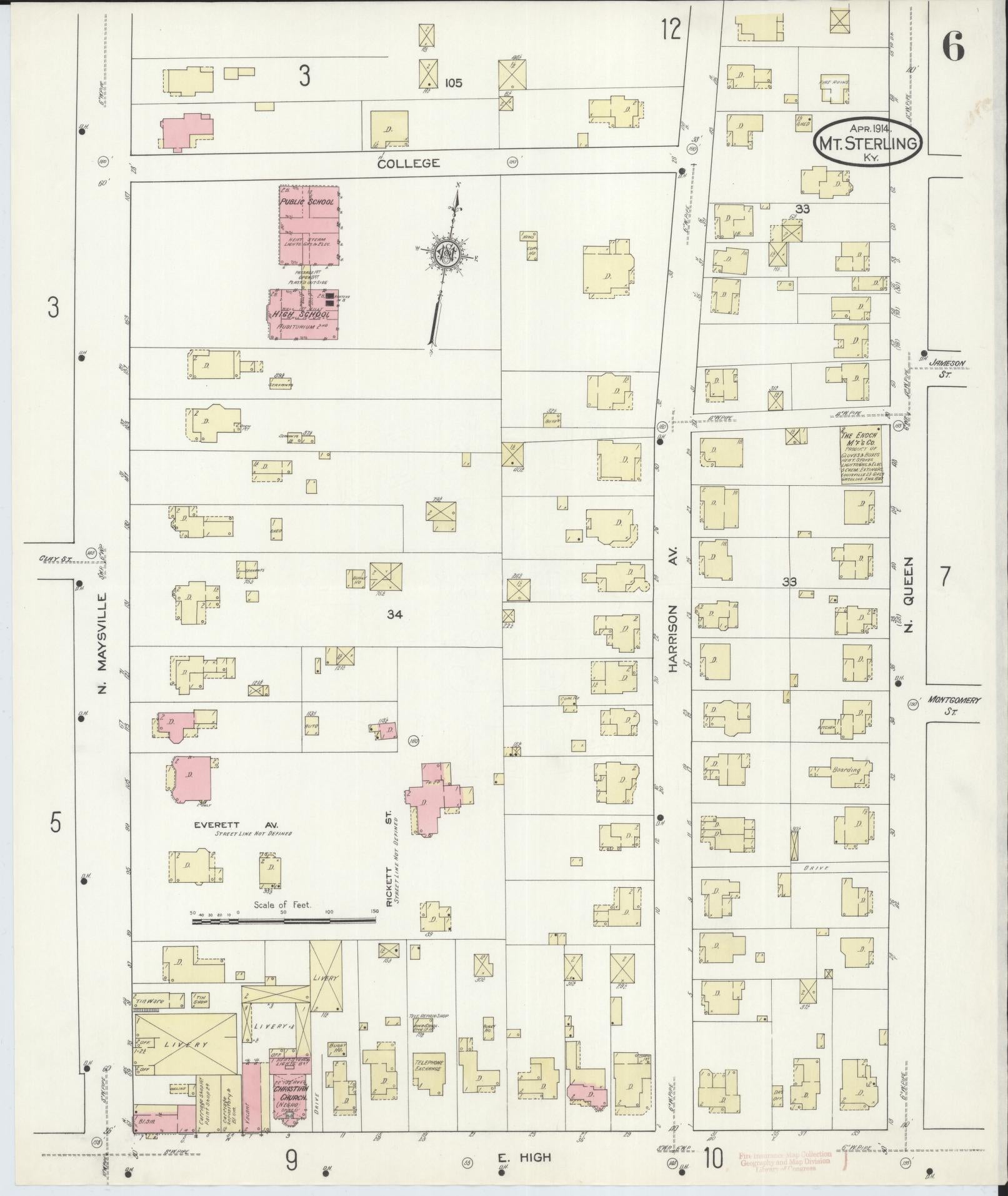 Sanborn Fire Insurance Map from Mount Sterling, Montgomery County, Kentucky (1914), Sheet #0006 - Complete Map Set gallery image, historic Sanborn map, vintage wall art, Kentucky Kentucky