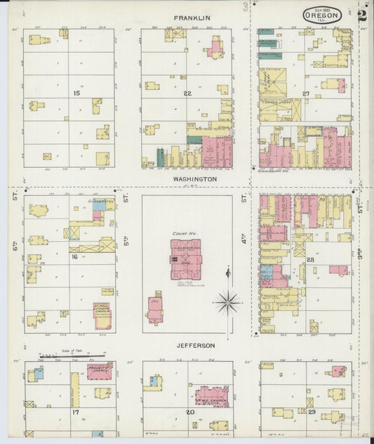 Sanborn Fire Insurance Map from Oregon, Ogle County, Illinois (1893), Sheet #0002 - Historic Sanborn Fire Insurance Map Print, vintage old map wall art, antique decor, genealogy gift, Illinois Illinois map