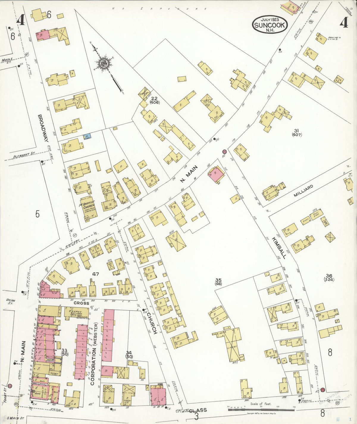 Sanborn Fire Insurance Map from Suncook, Merrimack County, New Hampshire (1923), Sheet #0004 - Complete Map Set gallery image, historic Sanborn map, vintage wall art, New Hampshire New Hampshire