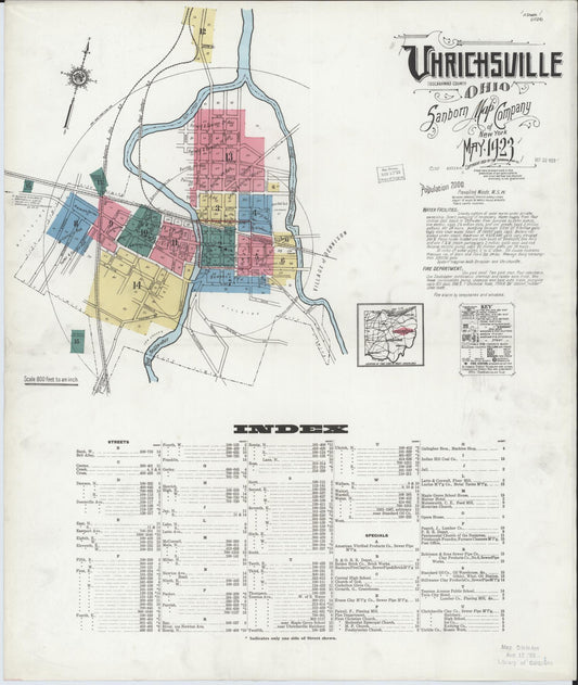 Sanborn Fire Insurance Map from Uhrichsville, Tuscarawas County, Ohio (1923), Sheet #0001 - Historic Sanborn Fire Insurance Map Print, vintage old map wall art, antique decor, genealogy gift, Ohio Ohio map