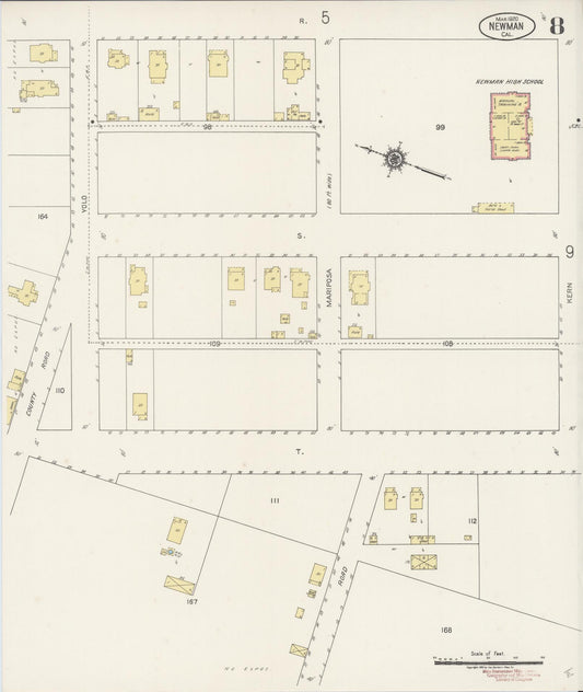 Sanborn Fire Insurance Map from Newman, Stanislaus County, California (1920), Sheet #0008 - Historic Sanborn Fire Insurance Map Print, vintage old map wall art, antique decor, genealogy gift, California California map