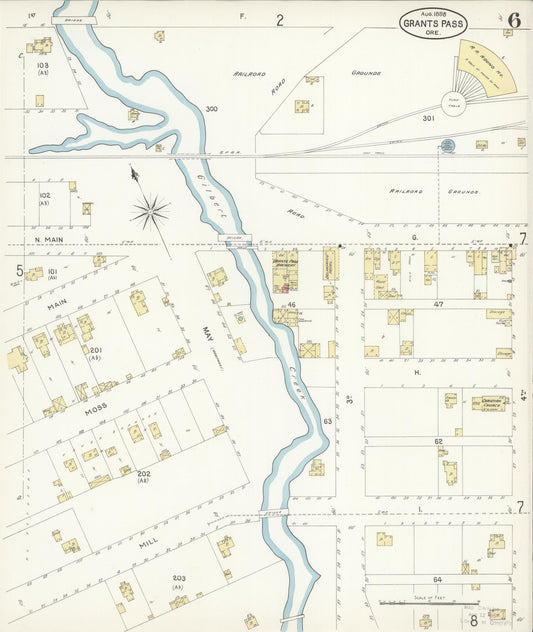 Sanborn Fire Insurance Map from Grants Pass, Josephine County, Oregon (1898), Sheet #0006 - Historic Sanborn Fire Insurance Map Print, vintage old map wall art, antique decor, genealogy gift, Oregon Oregon map
