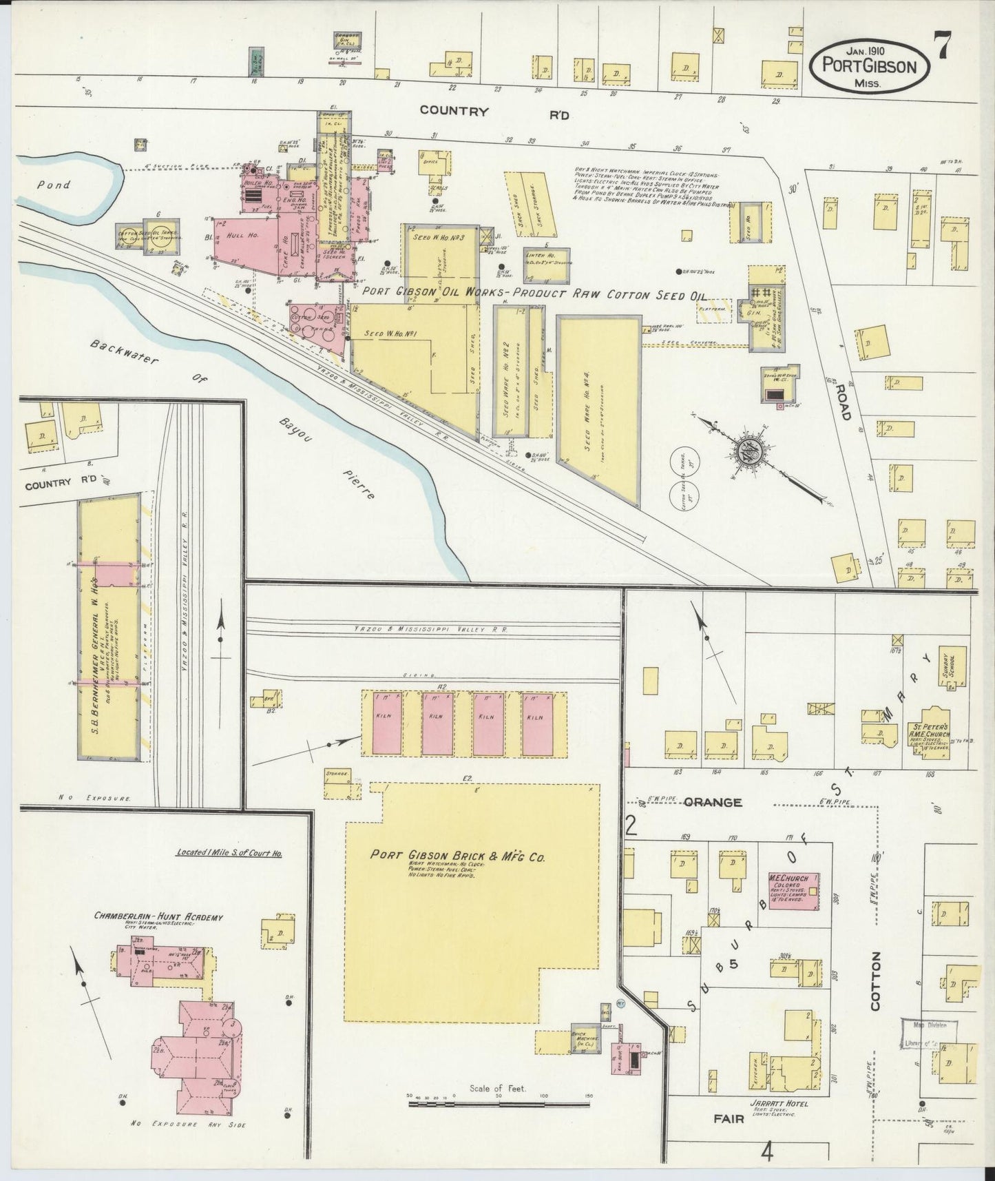 Sanborn Fire Insurance Map from Port Gibson, Claiborne County, Mississippi (1910), Sheet #0007 - Historic Sanborn Fire Insurance Map Print, vintage old map wall art, antique decor, genealogy gift, Mississippi Mississippi map