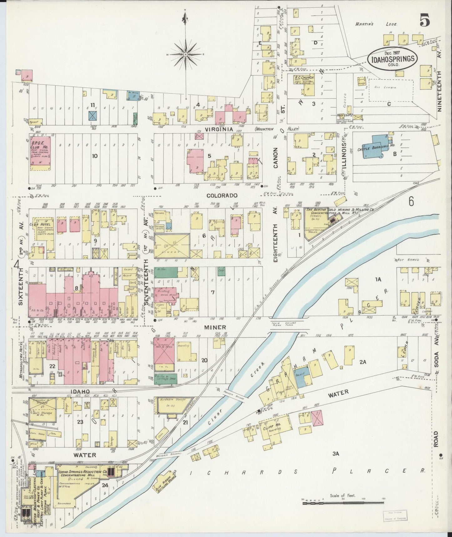 Sanborn Fire Insurance Map from Idaho Springs, Clear Creek County, Colorado (1907), Sheet #0005 - Complete Map Set gallery image, historic Sanborn map, vintage wall art, Idaho Idaho