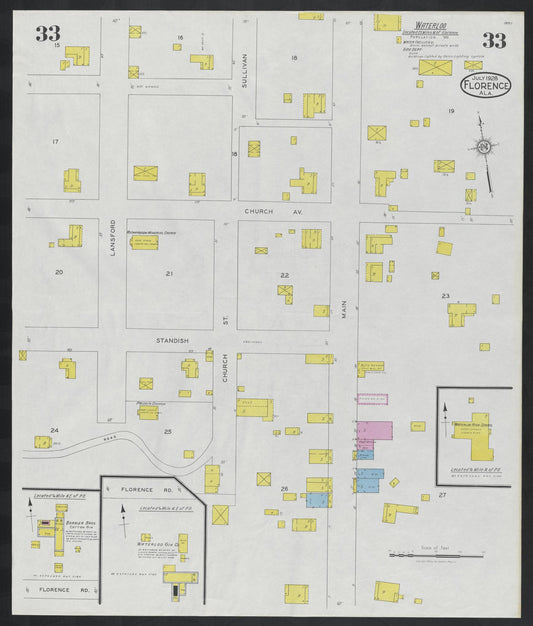 Sanborn Fire Insurance Map from Florence, Lauderdale County, Alabama (1928), Sheet #0033 - Historic Sanborn Fire Insurance Map Print, vintage old map wall art, antique decor, genealogy gift, Alabama Alabama map