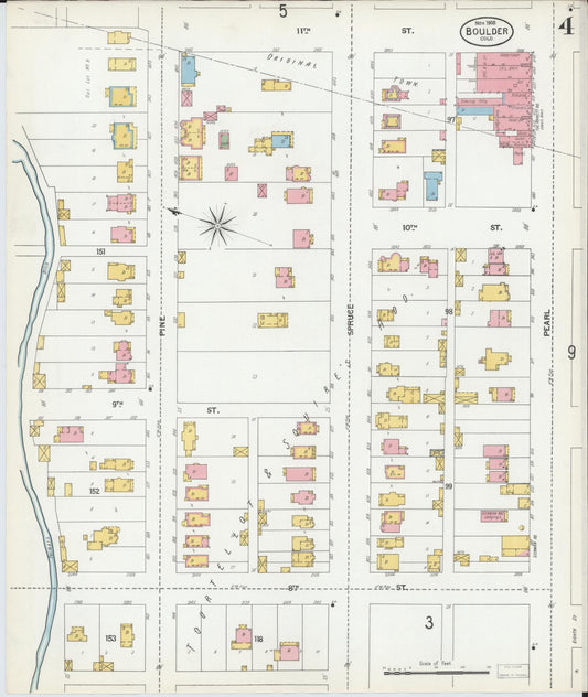 Sanborn Fire Insurance Map from Boulder, Boulder County, Colorado (1900), Sheet #0004 - Historic Sanborn Fire Insurance Map Print, vintage old map wall art, antique decor, genealogy gift, Colorado Colorado map