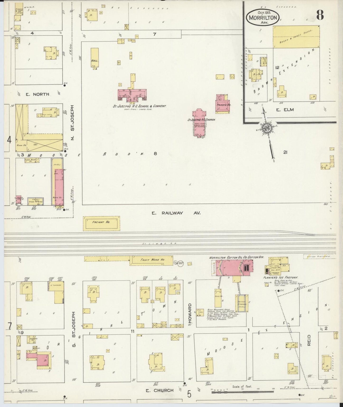 Sanborn Fire Insurance Map from Morrilton, Conway County, Arkansas (1913), Sheet #0008 - Complete Map Set gallery image, historic Sanborn map, vintage wall art, Arkansas Arkansas