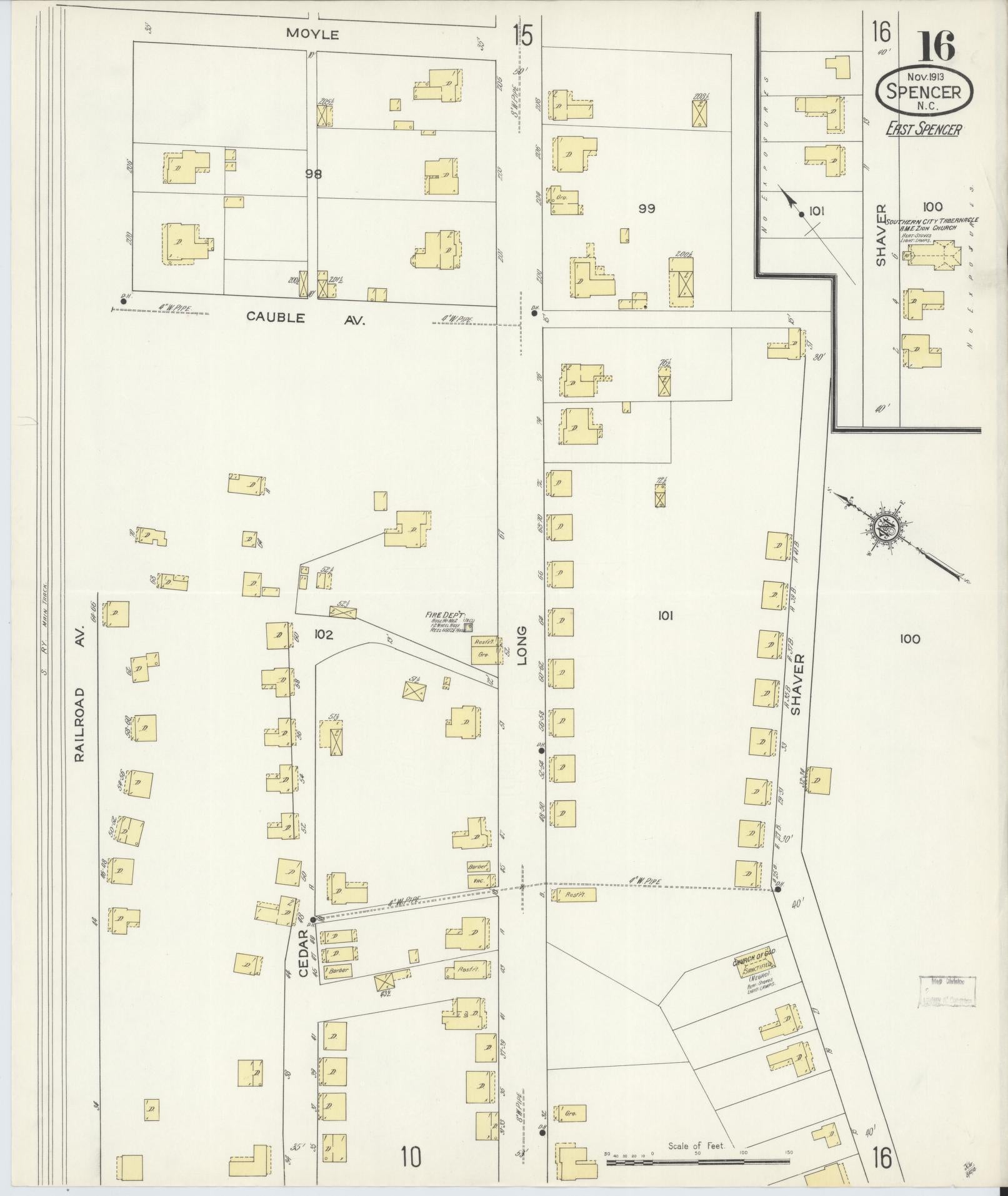 Sanborn Fire Insurance Map from Spencer, Rowan County, North Carolina (1913), Sheet #0016 - Complete Map Set gallery image, historic Sanborn map, vintage wall art, North Carolina North Carolina