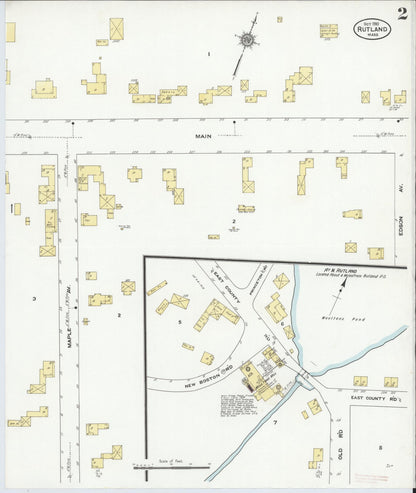 Sanborn Fire Insurance Map from Rutland, Worcester County, Massachusetts (1910), Sheet #0002 - Historic Sanborn Fire Insurance Map Print, vintage old map wall art, antique decor, genealogy gift, Massachusetts Massachusetts map