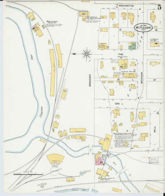 Sanborn Fire Insurance Map from Mount Pleasant, Isabella County, Michigan (1900), Sheet #0005 - Historic Sanborn Fire Insurance Map Print, vintage old map wall art, antique decor, genealogy gift, Michigan Michigan map