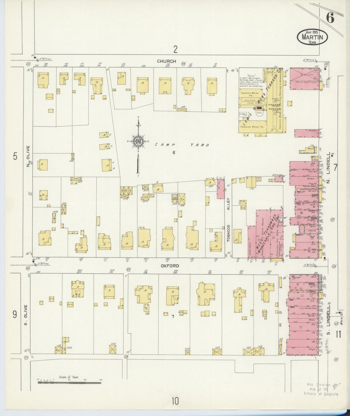 Sanborn Fire Insurance Map from Martin, Weakley County, Tennessee (1913), Sheet #0006 - Historic Sanborn Fire Insurance Map Print, vintage old map wall art, antique decor, genealogy gift, Tennessee Tennessee map