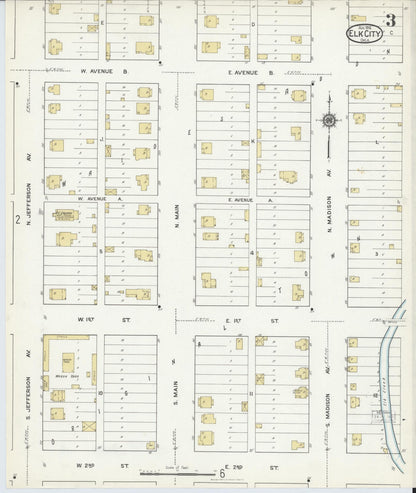 Sanborn Fire Insurance Map from Elk City, Beckham County, Oklahoma (1916), Sheet #0003 - Complete Map Set gallery image, historic Sanborn map, vintage wall art, Oklahoma Oklahoma