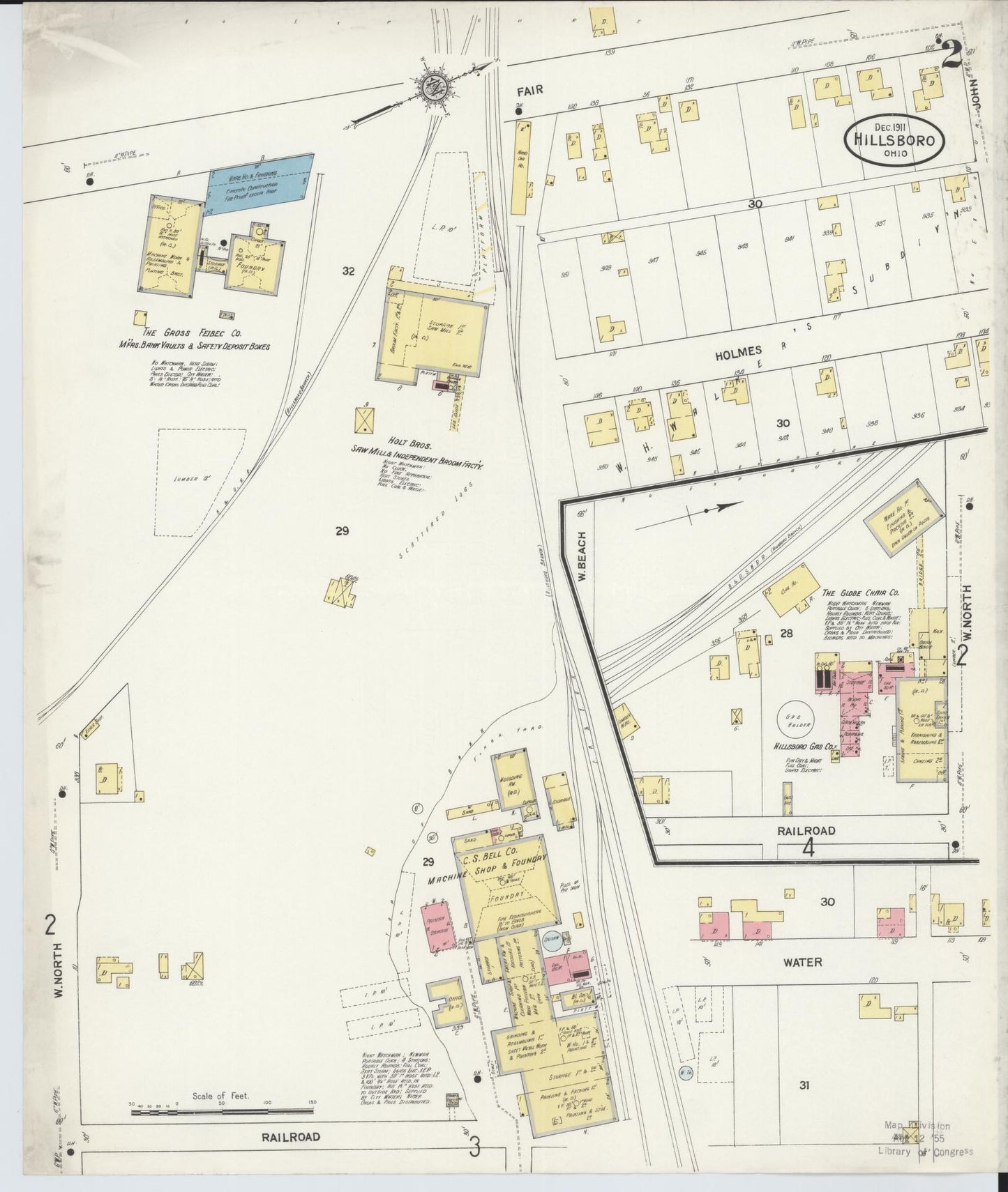 Sanborn Fire Insurance Map from Hillsboro, Highland County, Ohio (1911), Sheet #0002 - Historic Sanborn Fire Insurance Map Print, vintage old map wall art, antique decor, genealogy gift, Ohio Ohio map