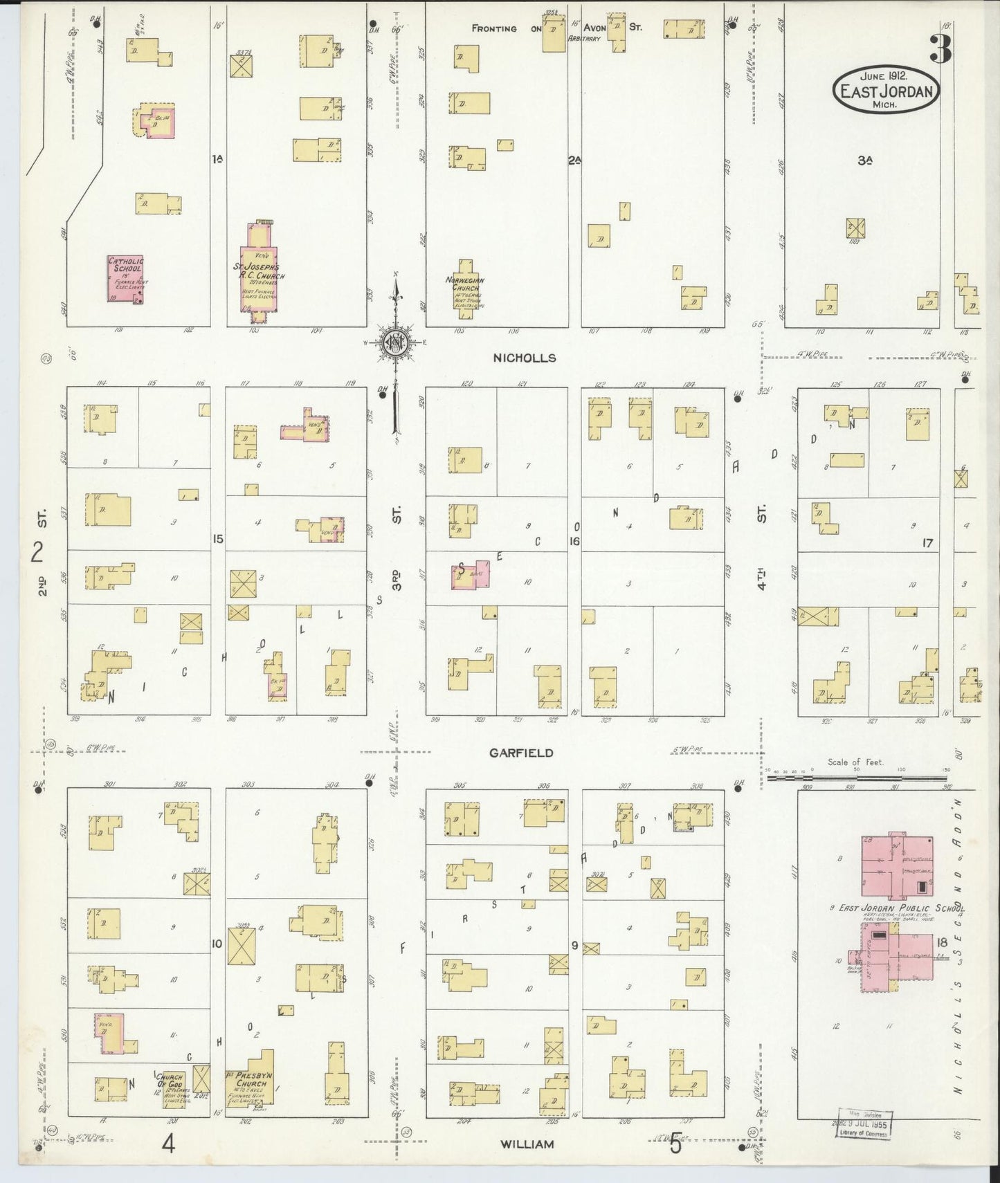 Sanborn Fire Insurance Map from East Jordan, Charlevoix County, Michigan (1912), Sheet #0003 - Historic Sanborn Fire Insurance Map Print, vintage old map wall art, antique decor, genealogy gift, Michigan Michigan map
