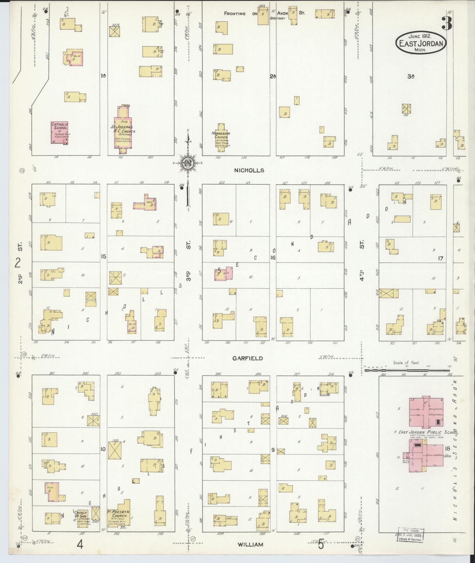Sanborn Fire Insurance Map from East Jordan, Charlevoix County, Michigan (1912), Sheet #0003 - Historic Sanborn Fire Insurance Map Print, vintage old map wall art, antique decor, genealogy gift, Michigan Michigan map