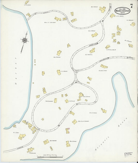 Sanborn Fire Insurance Map from Manchester, Essex County, Massachusetts (1909), Sheet #0007 - Historic Sanborn Fire Insurance Map Print, vintage old map wall art, antique decor, genealogy gift, Massachusetts Massachusetts map