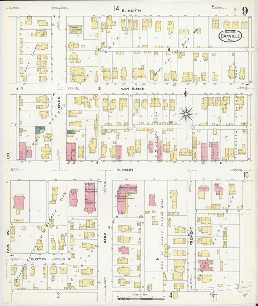 Sanborn Fire Insurance Map from Danville, Vermilion County, Illinois (1909), Sheet #0009 - Historic Sanborn Fire Insurance Map Print, vintage old map wall art, antique decor, genealogy gift, Illinois Illinois map