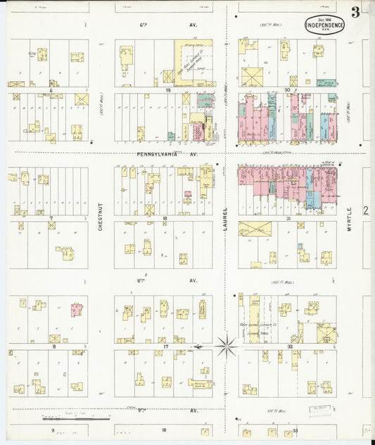Sanborn Fire Insurance Map from Independence, Montgomery County, Kansas (1896), Sheet #0003 - Historic Sanborn Fire Insurance Map Print, vintage old map wall art, antique decor, genealogy gift, Kansas Kansas map