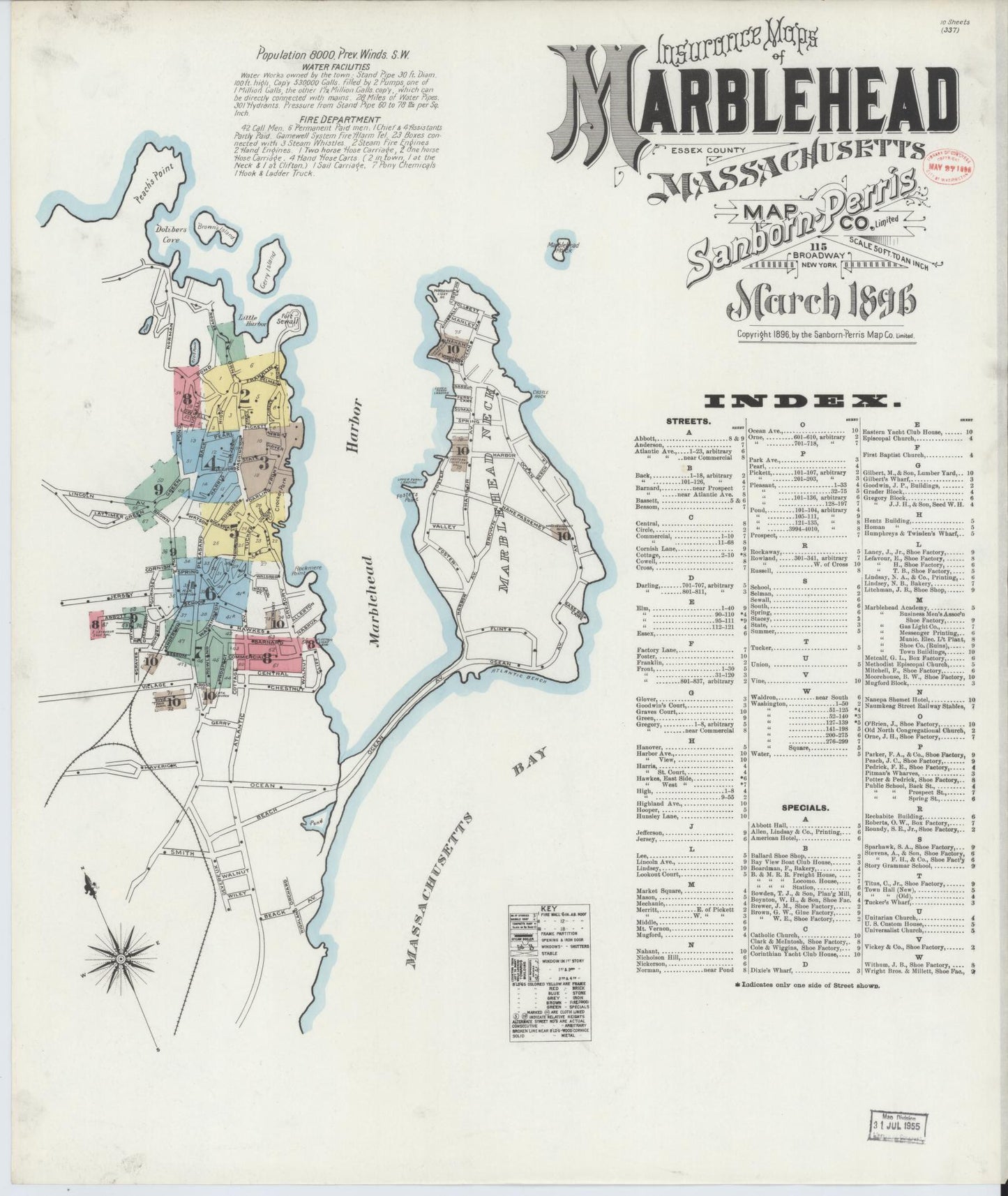 Sanborn Fire Insurance Map from Marblehead, Essex County, Massachusetts (1896), Sheet #0001 - Complete Map Set gallery image, historic Sanborn map, vintage wall art, Massachusetts Massachusetts