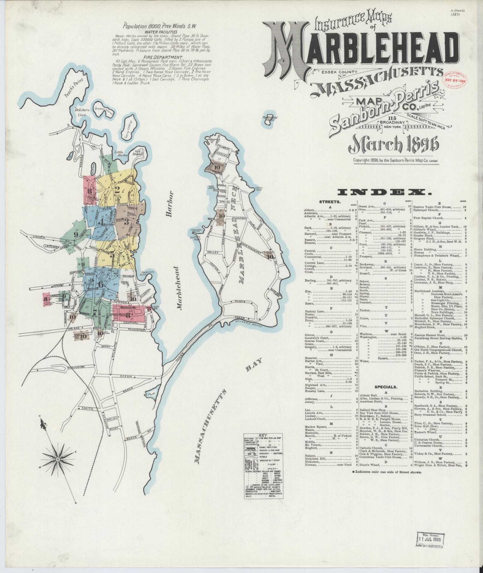 Sanborn Fire Insurance Map from Marblehead, Essex County, Massachusetts (1896), Sheet #0001 - Complete Map Set gallery image, historic Sanborn map, vintage wall art, Massachusetts Massachusetts