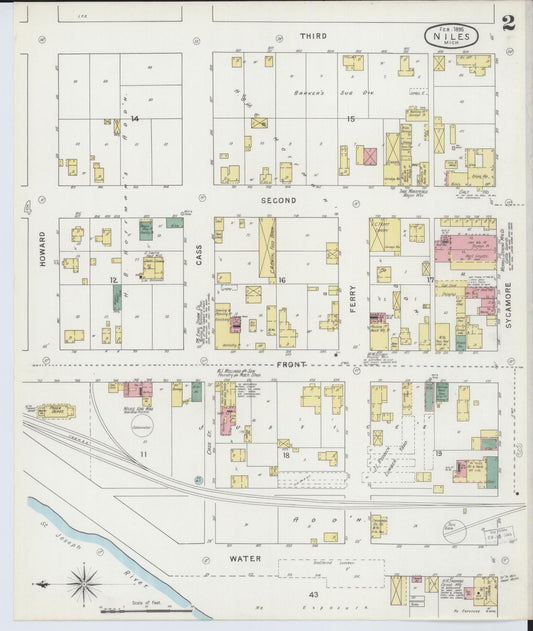 Sanborn Fire Insurance Map from Niles, Berrien County, Michigan (1895), Sheet #0002 - Historic Sanborn Fire Insurance Map Print, vintage old map wall art, antique decor, genealogy gift, Michigan Michigan map