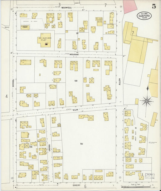Sanborn Fire Insurance Map from Sanford, York County, Maine (1906), Sheet #0005 - Historic Sanborn Fire Insurance Map Print, vintage old map wall art, antique decor, genealogy gift, Maine Maine map