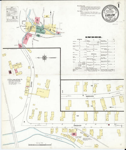 Sanborn Fire Insurance Map from Ludlow, Windsor County, Vermont (1912), Sheet #0001 - Complete Map Set gallery image, historic Sanborn map, vintage wall art, Vermont Vermont