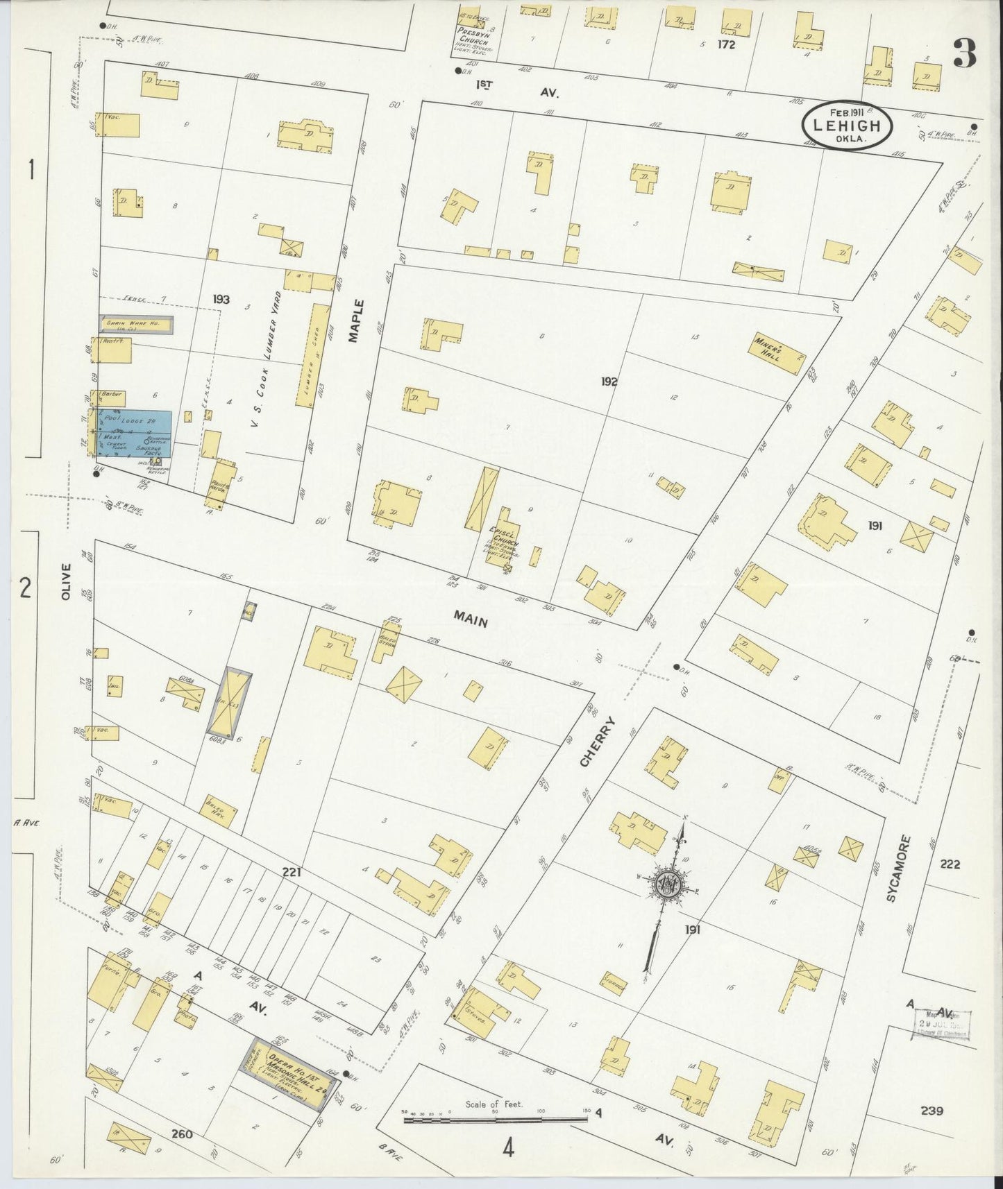 Sanborn Fire Insurance Map from Lehigh, Coal County, Oklahoma (1911), Sheet #0003 - Historic Sanborn Fire Insurance Map Print, vintage old map wall art, antique decor, genealogy gift, Oklahoma Oklahoma map