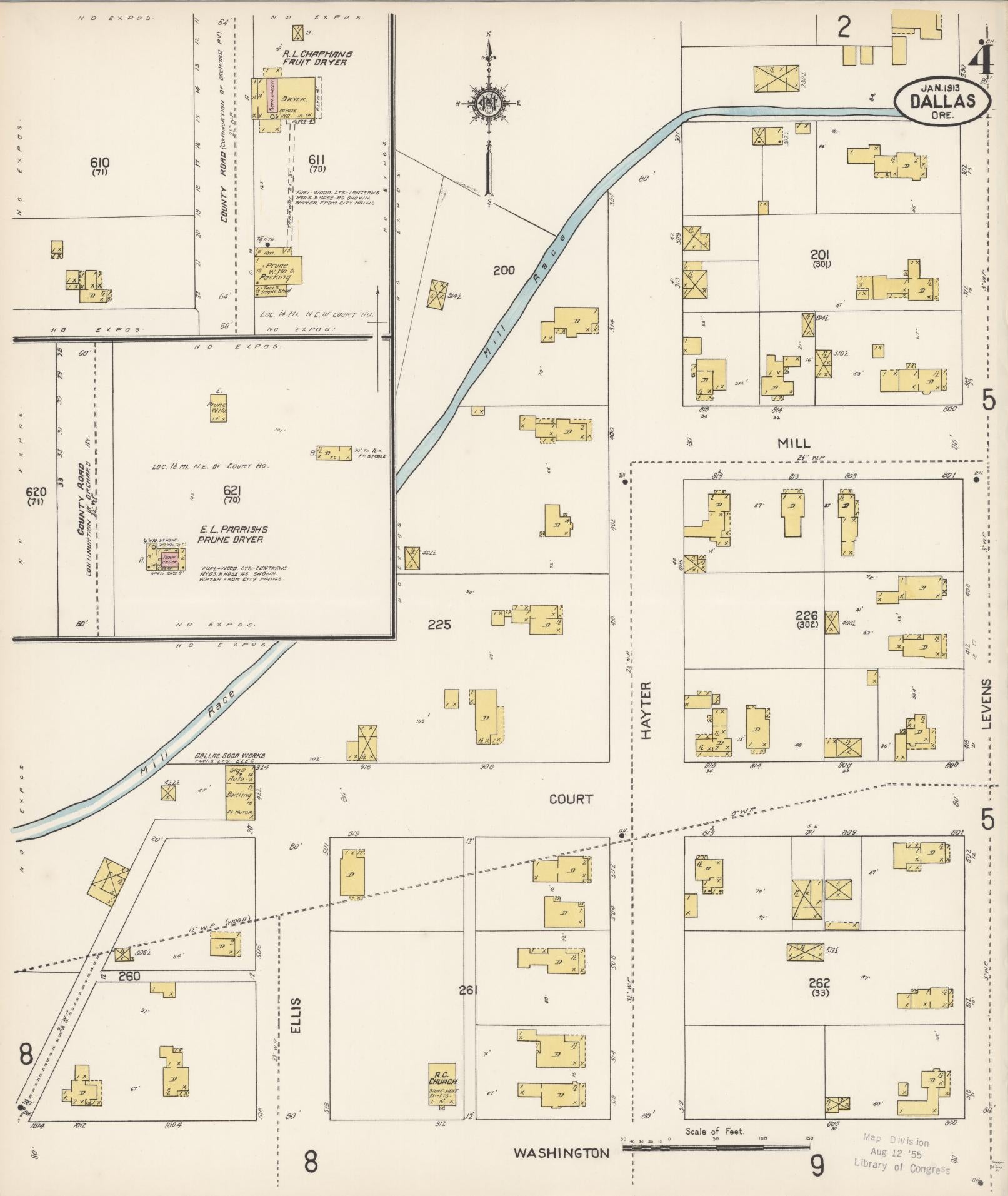 Sanborn Fire Insurance Map from Dallas, Polk County, Oregon (1913), Sheet #0004 - Historic Sanborn Fire Insurance Map Print, vintage old map wall art, antique decor, genealogy gift, Oregon Oregon map