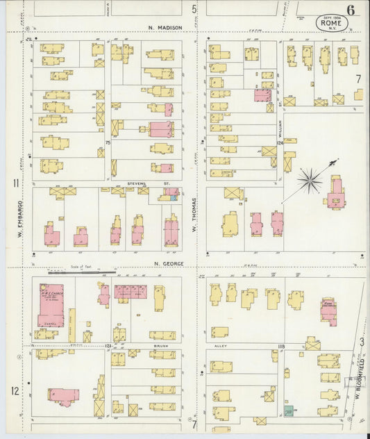 Sanborn Fire Insurance Map from Rome, Oneida County, New York (1904), Sheet #0006 - Historic Sanborn Fire Insurance Map Print, vintage old map wall art, antique decor, genealogy gift, New York New York map