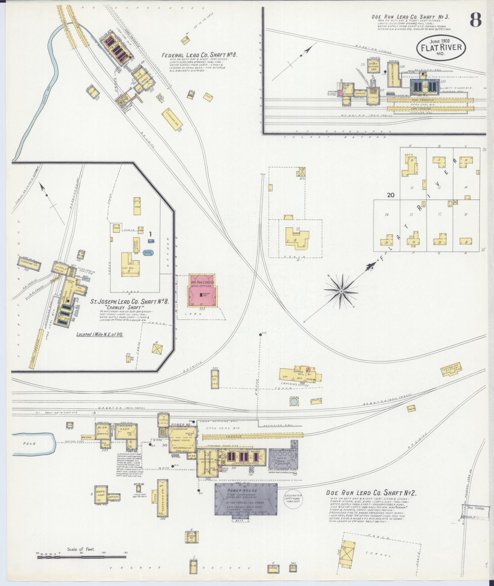 Sanborn Fire Insurance Map from Flat River, Saint Francois County, Missouri (1908), Sheet #0008 - Historic Sanborn Fire Insurance Map Print, vintage old map wall art, antique decor, genealogy gift, Missouri Missouri map