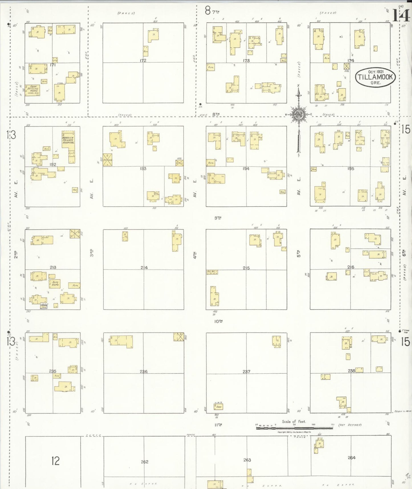 Sanborn Fire Insurance Map from Tillamook, Tillamook County, Oregon (1921), Sheet #0014 - Complete Map Set gallery image, historic Sanborn map, vintage wall art, Oregon Oregon