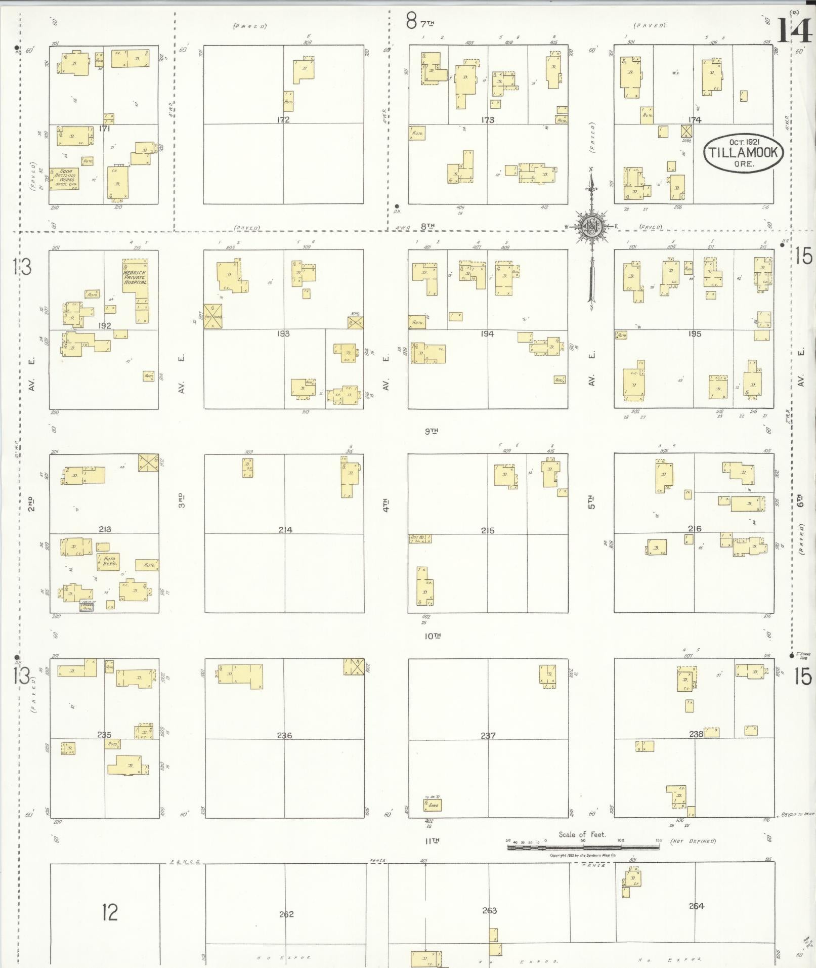 Sanborn Fire Insurance Map from Tillamook, Tillamook County, Oregon (1921), Sheet #0014 - Complete Map Set gallery image, historic Sanborn map, vintage wall art, Oregon Oregon
