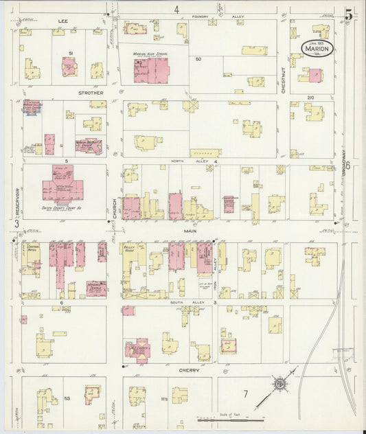 Sanborn Fire Insurance Map from Marion, Smyth County, Virginia (1913), Sheet #0005 - Historic Sanborn Fire Insurance Map Print, vintage old map wall art, antique decor, genealogy gift, Virginia Virginia map