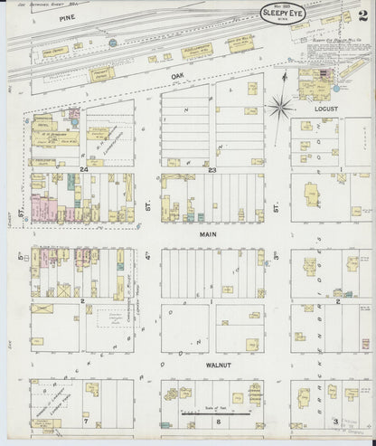 Sanborn Fire Insurance Map from Sleepy Eye, Brown County, Minnesota (1889), Sheet #0002 - Complete Map Set gallery image, historic Sanborn map, vintage wall art, Minnesota Minnesota