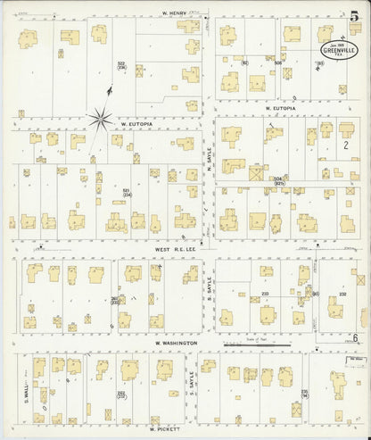 Sanborn Fire Insurance Map from Greenville, Hunt County, Texas (1909), Sheet #0005 - Complete Map Set gallery image, historic Sanborn map, vintage wall art, Texas Texas