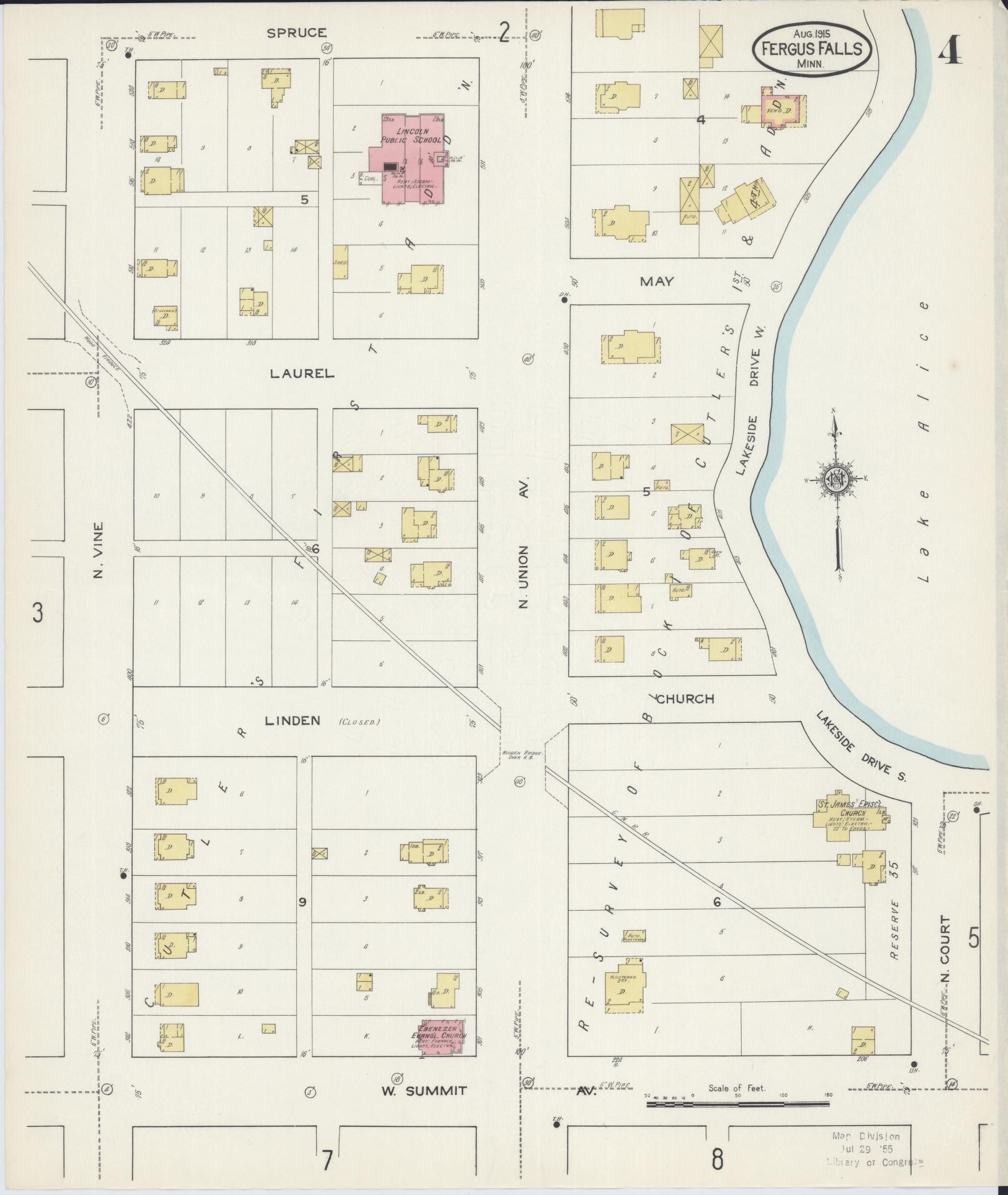 Sanborn Fire Insurance Map from Fergus Falls, Otter Tail County, Minnesota (1915), Sheet #0004 - Complete Map Set gallery image, historic Sanborn map, vintage wall art, Minnesota Minnesota