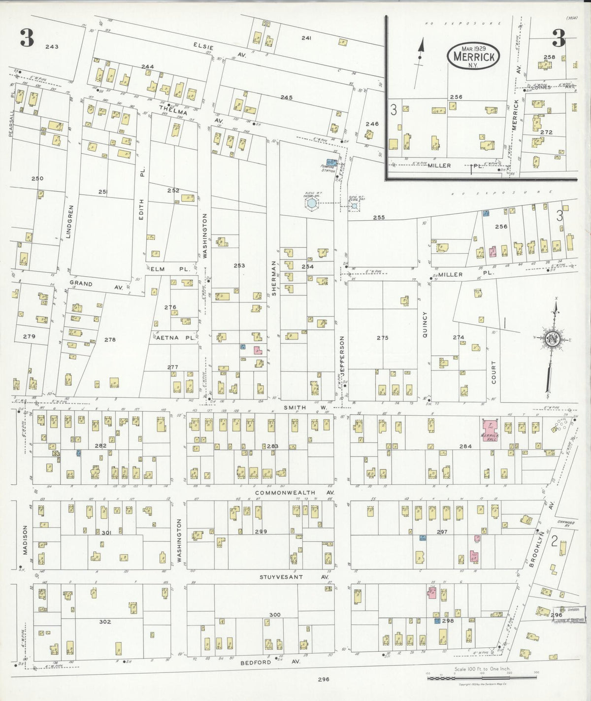Sanborn Fire Insurance Map from Merrick, Nassau County, New York (1929), Sheet #0003 - Complete Map Set gallery image, historic Sanborn map, vintage wall art, New York New York