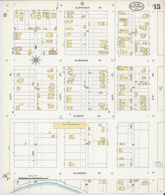 Sanborn Fire Insurance Map from Guthrie, Logain County, Oklahoma (1903), Sheet #0015 - Historic Sanborn Fire Insurance Map Print, vintage old map wall art, antique decor, genealogy gift, Oklahoma Oklahoma map