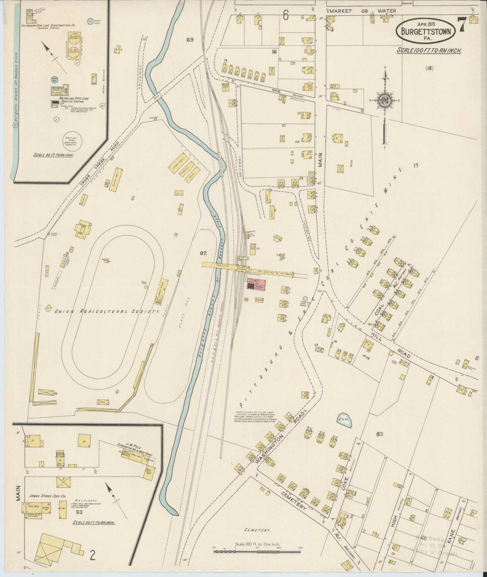 Sanborn Fire Insurance Map from Burgettstown, Washington County, Pennsylvania (1915), Sheet #0007 - Historic Sanborn Fire Insurance Map Print, vintage old map wall art, antique decor, genealogy gift, Pennsylvania Pennsylvania map
