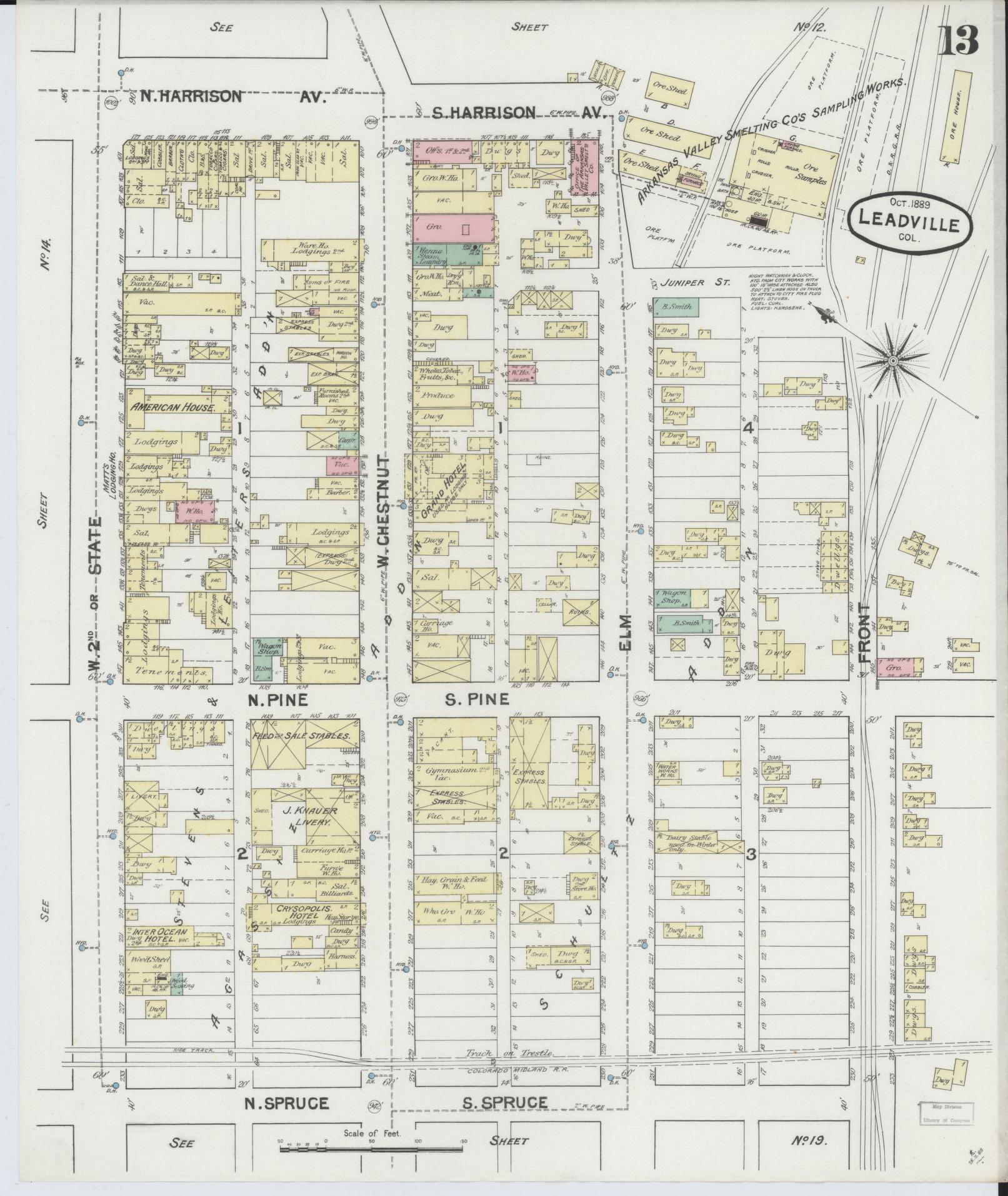 Sanborn Fire Insurance Map from Leadville, Lake County, Colorado (1889), Sheet #0013 - Complete Map Set gallery image, historic Sanborn map, vintage wall art, Colorado Colorado