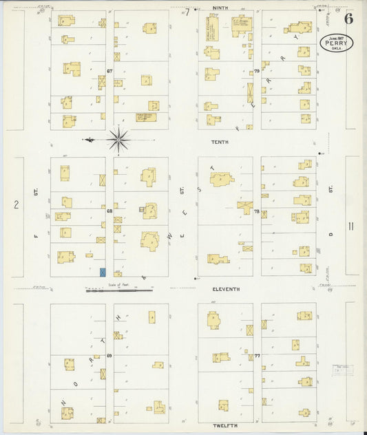 Sanborn Fire Insurance Map from Perry, Noble County, Oklahoma (1907), Sheet #0006 - Historic Sanborn Fire Insurance Map Print, vintage old map wall art, antique decor, genealogy gift, Oklahoma Oklahoma map