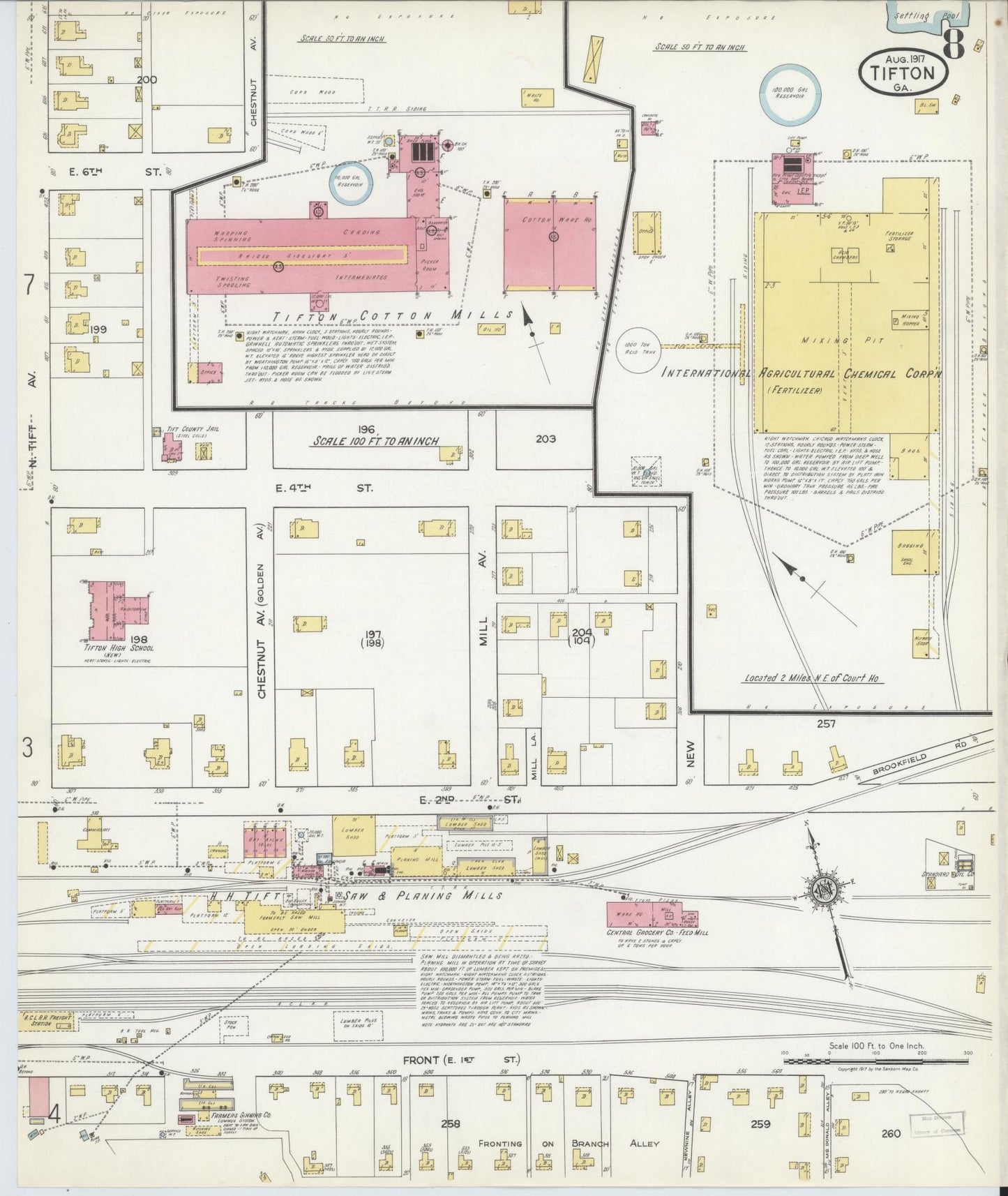 Sanborn Fire Insurance Map from Tifton, Tift County, Georgia (1917), Sheet #0008 - Complete Map Set gallery image, historic Sanborn map, vintage wall art, Georgia Georgia
