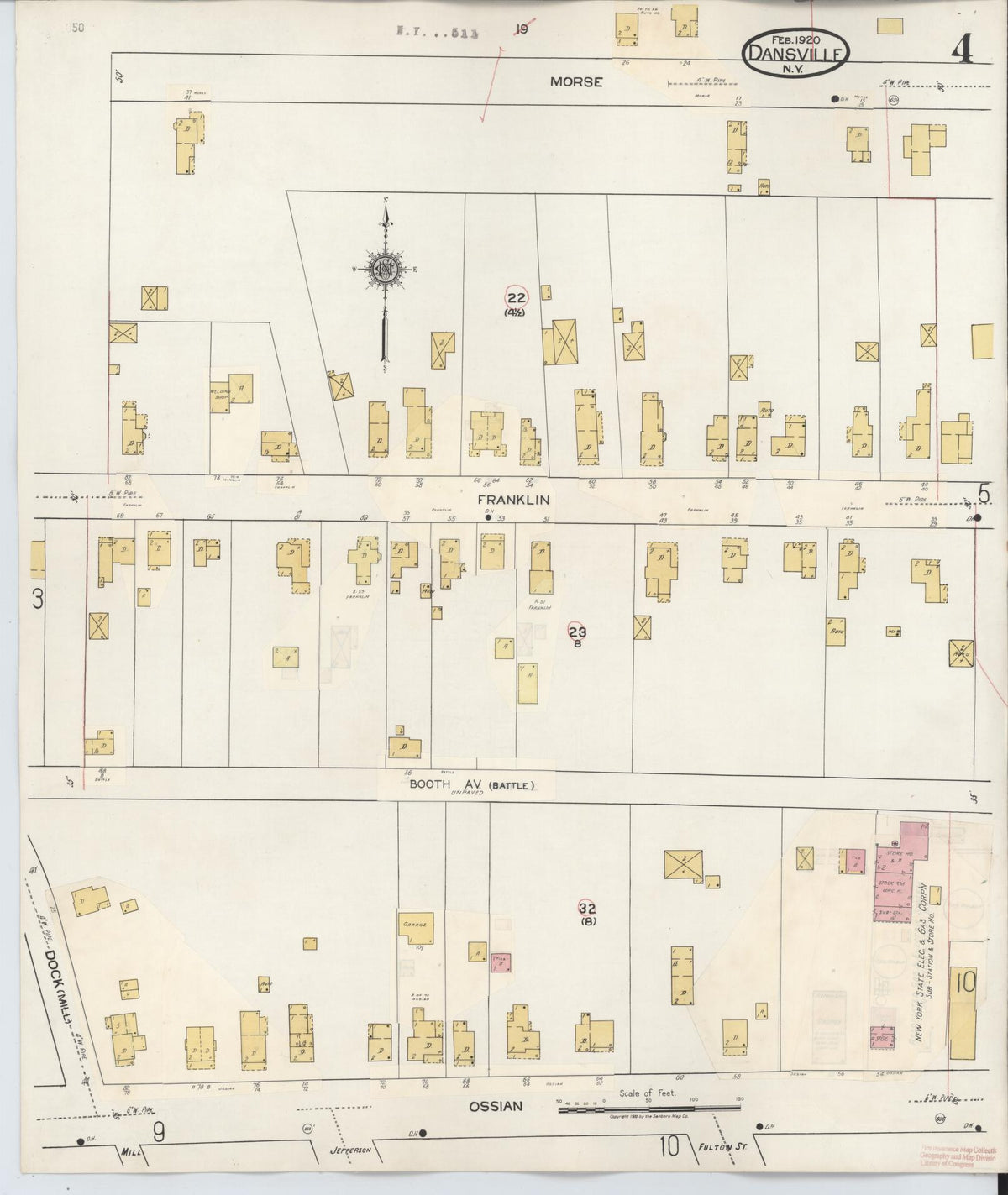 Sanborn Fire Insurance Map from Dansville, Livingston County, New York (1944), Sheet #0004 - Historic Sanborn Fire Insurance Map Print, vintage old map wall art, antique decor, genealogy gift, New York New York map
